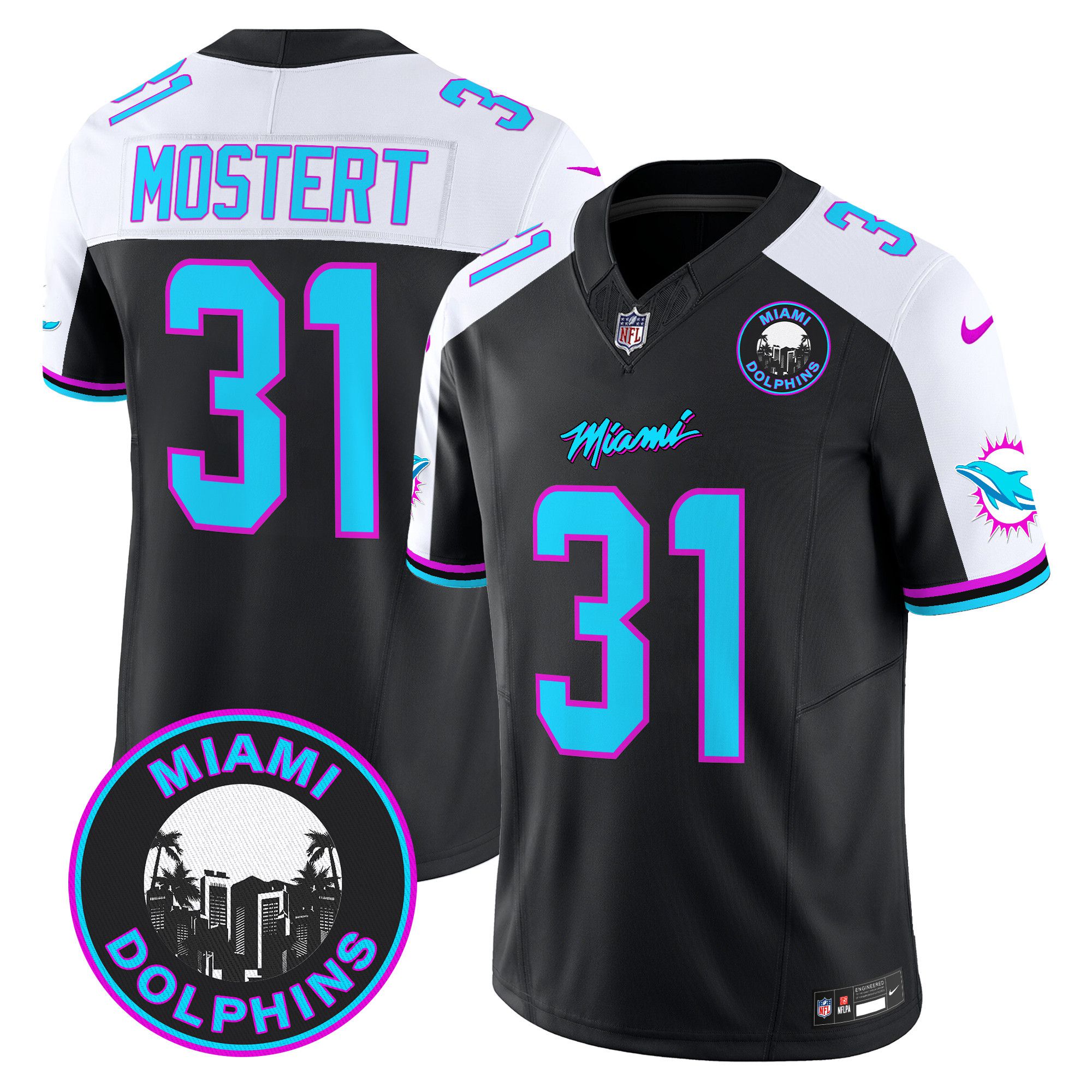 Men Miami Dolphins 31 Mostert Black 2024 Nike Vapor Limited NFL Jersey